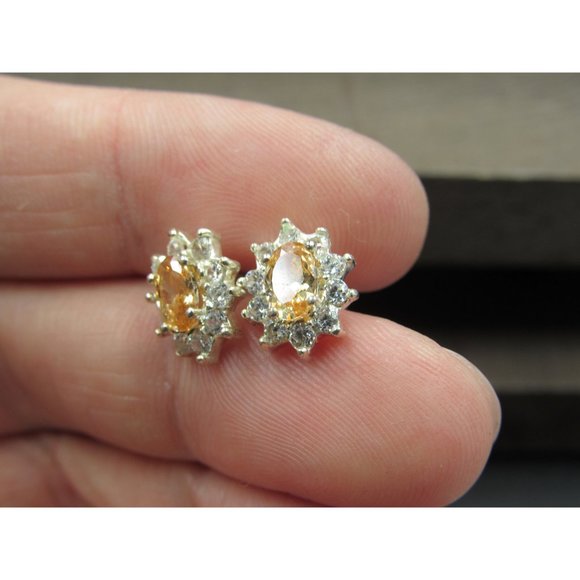 Sterling Silver Cute Halo Design CZ Gemstone Small Stud Earrings - Picture 3 of 6